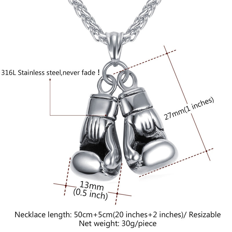 U7  Boxing Necklace for Man 24&quot; Wheat Link Chain Gloves Stainless Steel Sport GYM Fitness Fighting Pendant Sporty Punk Jewelry