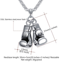 U7  Boxing Necklace for Man 24&quot; Wheat Link Chain Gloves Stainless Steel Sport GYM Fitness Fighting Pendant Sporty Punk Jewelry