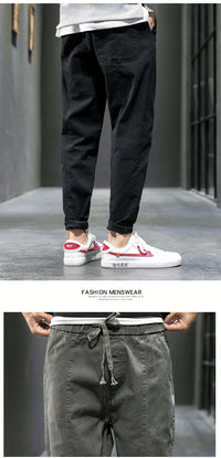 Men's Casual Jeans Pure Cotton Straight Workwear Korean Style Trendy Versatile Ties Sports Pants