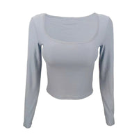 Long Sleeve T-shirt Slim Tops Sexy Woman Clothing Square-Cut Collar Close-fitting Tee Shirt Street Wear Fall 2025 New 2523