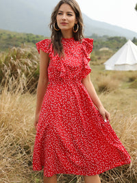 Summer Women Dress Floral Print Ruffle A-line Sundress Casual Fitted Clothes To Knees 2023 Red Dresses For Women