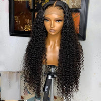 Soft 26 Inch 180% Density Long Kinky Curly Natural Black Lace Front Wig for Women With BabyHair Glueless Preplucked Wig