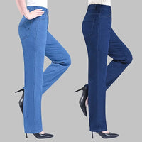 Middle-aged Women's Jeans Spring Autumn High Waist Solid Color Denim Pants Large Size Loose Female Straight Casual Cowboy Pants