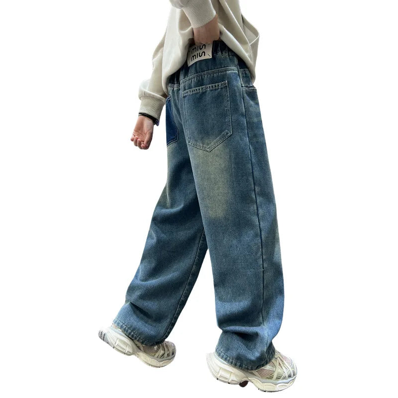 Boys Jeans 2024 Autumn&winter New Teenage Children Plus Fleece Warm Pants Boys Fried Street Handsome Pants Kids Denim Trousers