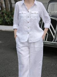 Women Elegant Lapel Neck Long Sleeve Shirt Pants Sets 2PCS Fashion Autumn Outifits Solid Work Trousers Suits Tracksuit