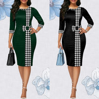 Houndstooth Formal Occasion Dresses Elegant Patchwork Summer Dress Fashion Plus Size Clothes for Women High Waist Party Dresses