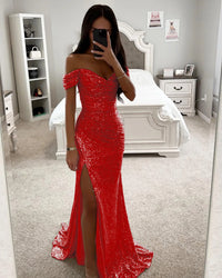 New Women Vintage Sequined V Neck Off Shoulder Slim Sexy Split Long Dress Evening Party Maxi Dresses Party Sequin Dress