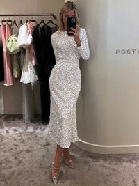 GACVGA Fashion Sequined Party Slim Midi Dress For Women 2025 Autumn Winter Elegant Long Sleeve Sexy Bodycon Evening Dresses