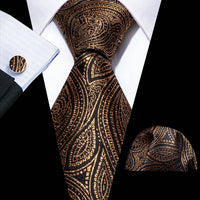 Retro Orange Floral Men Tie Set Silk Jacquard Necktie Wedding Business Handkerchief Cufflinks Tie Barry.Wang Designer FA-5346