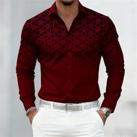 17 colors of men's shirts, fashionable geometric pattern print long sleeve shirts, personalized trendy slim lapel casual shirts
