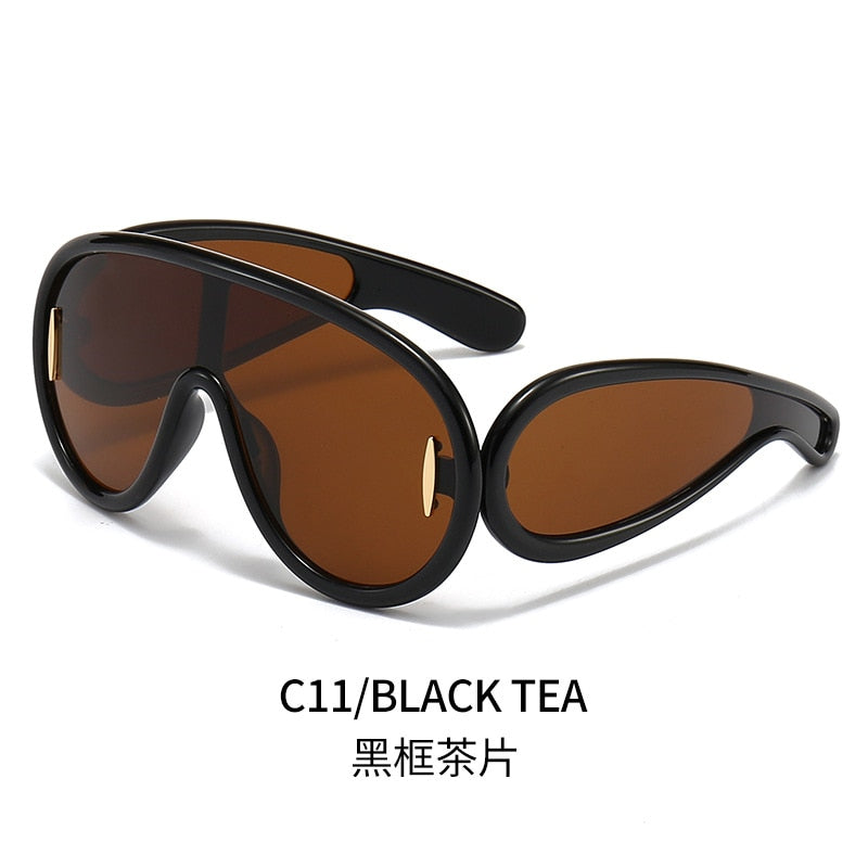 2023 New Fashion One Piece Big Frame Goggles Oversized Oval Sunglasses Women Men Trendy Hip Hop Sun Glasses