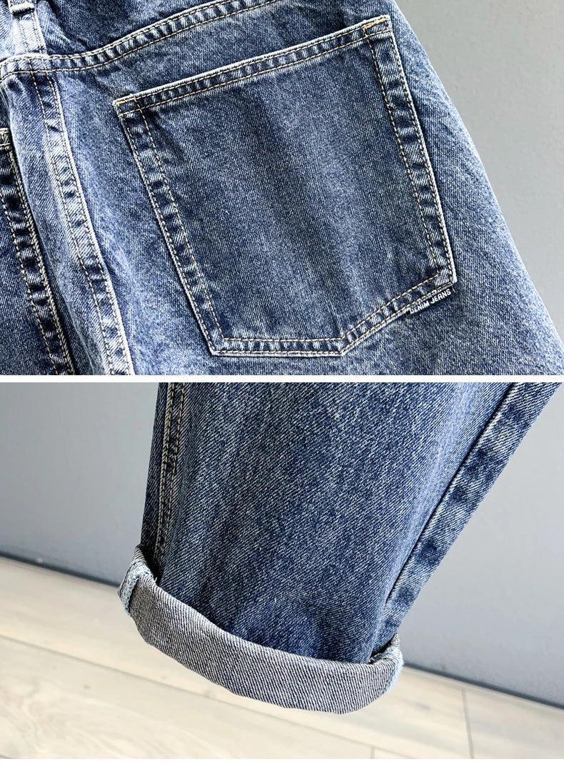 Men's Jeans Streetwear Fashion Tapered Pants Blue Casual Personality Vintage Male Clothing Slim Denim Trousers Brands