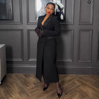 Plus Size Spring Autumn New Solid Color Matching V-Neck Long Sleeves Fashion Commuting Slim Fit Elegant Style Long Maxi Dress