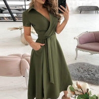 Sexy Women V-Neck Sexy Dresses Elegant Butterfly Print Long Sleeve Lace Up Wrap Midi Dress