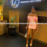 Pink Short Prom Dresses For Black Girls Off Shoulder Satin Birthday Party Gowns Bow Mini Homecoming Cocktail Dress Customized