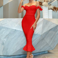 Elegant Sexy Bandage Dresses Off Shoulder Bodycon Dress Evening Dresses Long Luxurious Night Party Club Cocktail Women Club