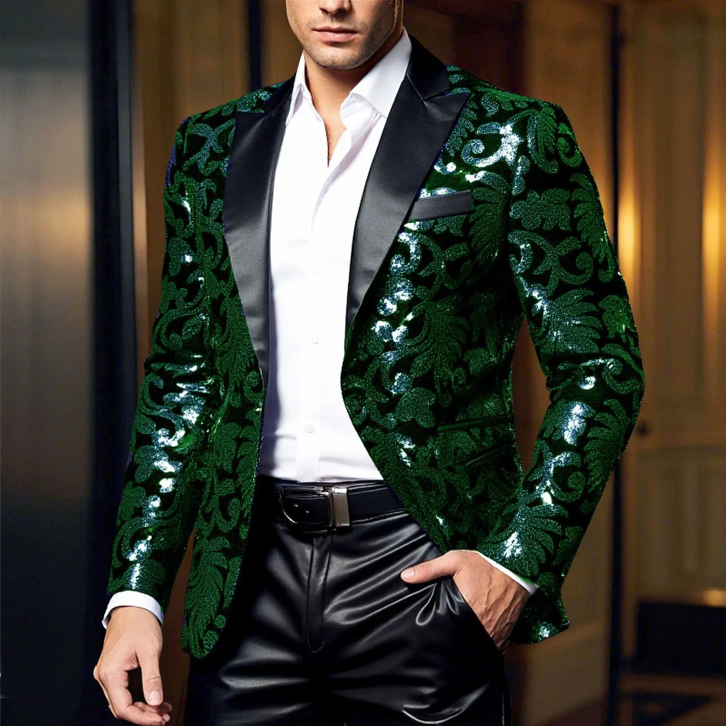 Shiny Sequin Embellished Single Button Stage Performance Outerwear in Blue Gold Green Purple Options for Men's Red Suit Jacket