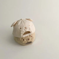 Korean Cute Baby Hat With Ears Cartoon Bear Embroidery Cotton Baseball Cap For Boys Girls Spring Summer Adjustable Kids Sun Hats