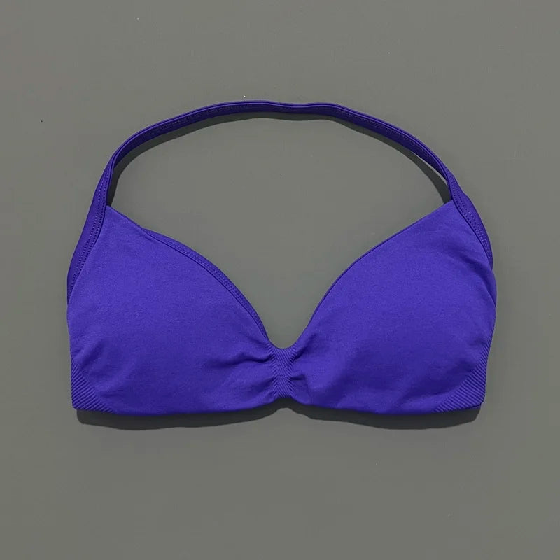 HISTELLO Sports Bra Seamless Halter Thin Strap High Support Scrunch Women Removable Pads Gym Fitness Workout Yoga Clothes