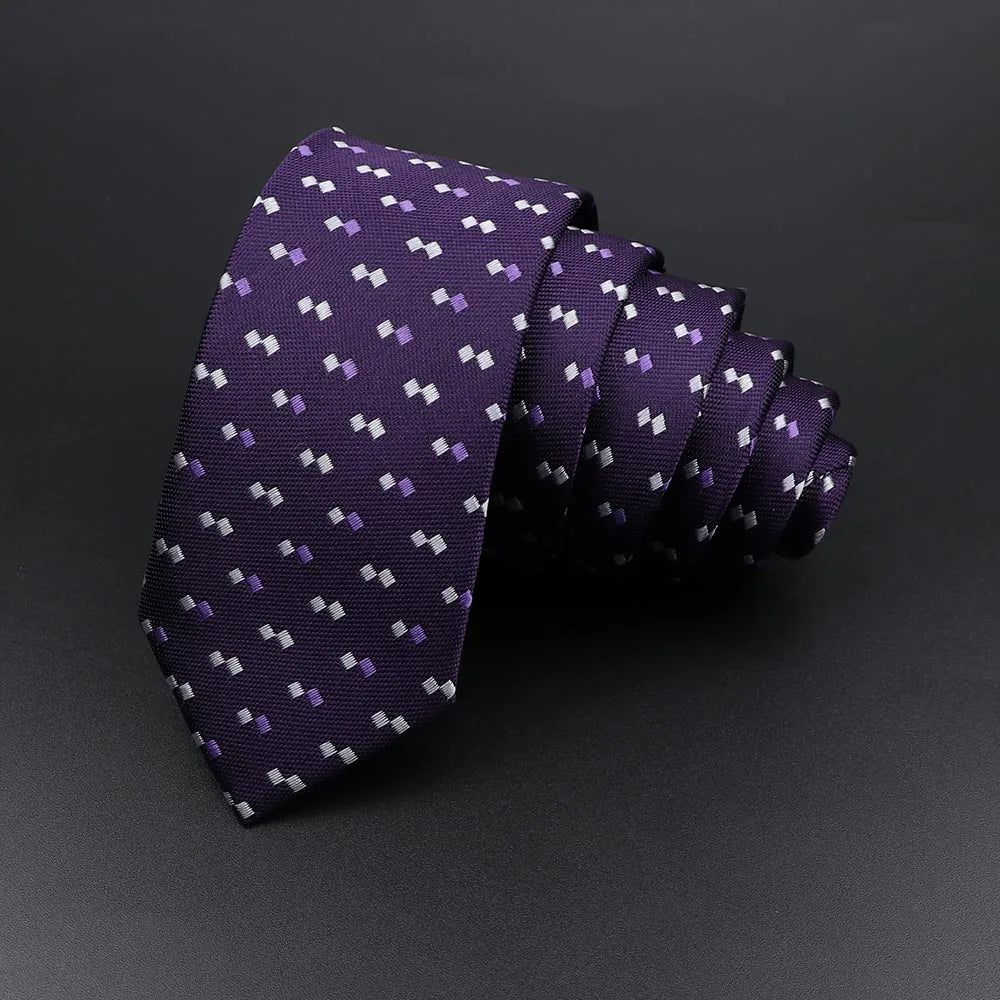 Men's Classic Skinny Stripe Necktie Red Navy Blue Ties Jacquard Woven Solid Plaid Dots Tie Daily Wear Cravat Wedding Party Gift