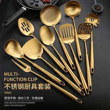 1PC Gold Titanium Stainless Steel Cooking Tools Spoon Shovel Cookware Kitchen Tools Spatula Ladle Kitchenware