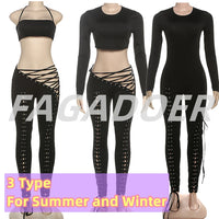 FAGADOER Sexy Bandage Patchwork 2 Piece Sets Woman Outfit Halter Sleeveless Crop Tops and Pants Matching Suit Female Streetwear