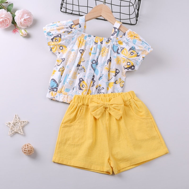 Humor Bear  Summer New Grils Clothes Korean Dot Girl Big Bow T-shirt+ Shorts Children Clothing Set Kids Girls Clothes Suit