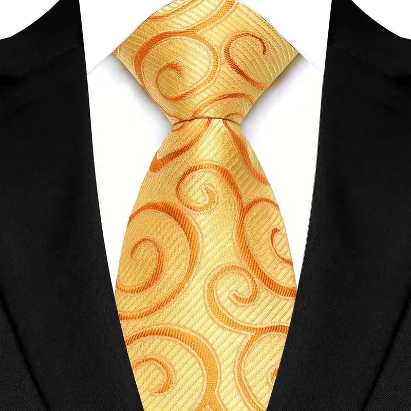 8cm Width Yellow Color Neck Ties For Men Paisley Dots Necktie Handmade Business Formal Tie Suit Accessories Tuxedo Cravat