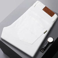 New High Quality Men's Trend Yellow Red White Jeans 2024 Spring Autumn Male High Waist Casual Pants Classic Brand Denim Trousers