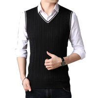 BROWON Men Clothes 2023 Autumn Winter New Classic Slim Sweaters V-neck Sleeveless Sweater Mens Knitwear Sweater Vest for Men