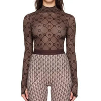 Spring Fashion and Sexy Perspective Women's Pullover Mesh T-Shirt New Semi High Neck Long Sleeved Slim Fit Elastic Women T-Shirt