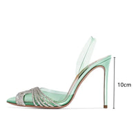 Brand 10cm Thin High heels Women Sandals Fashion Transparent PVC Rhinestone Slingbacks Gladiator Sandals Summer Party Prom Shoes