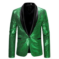 Shiny Sequin Men's Suit Jacket, Stage Performance Coat, White Silver Blue Red Purple Blazers V-neck Single Button S M L XL XXL