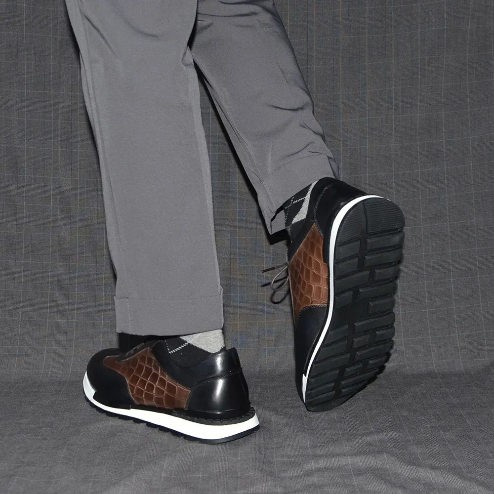 Luxury Business Casual Genuine Natural Cowhide Leather Men's Oxford Sneakers Spring Autumn Crocodile Pattern Anti-slip Footwear