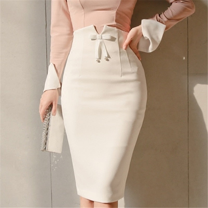 Sexy 2022 Women High Waist Bowtie Skirt Summer Autumun Office A-line Dress