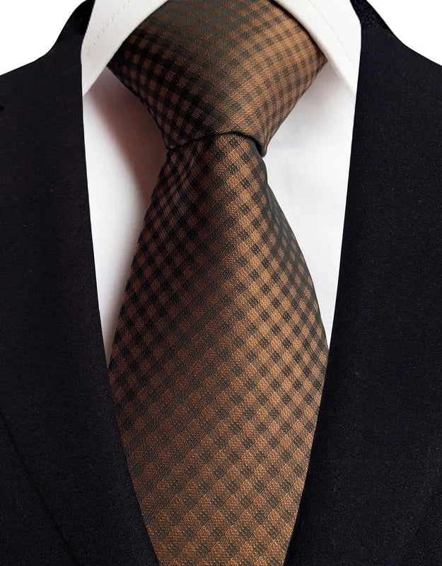 Luxury 8CM Mens Necktie Brown Orange Color Dot Stripes Ties For Man Groom Jacquard Woven Neck Tie For Business Wedding Party