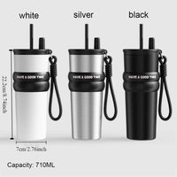 Stainless Steel Vacuum Insulated Bottle Large Caliber Large Capacity Thermal Cup With Straw with Lifting Rope Insulated Cup Car