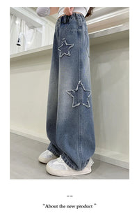 Girls Jeans 2025 Spring Autumn New Fashion Star Pattern Casual Denim Pants School Kids Trendy Teenage Children's Trousers 5-14T
