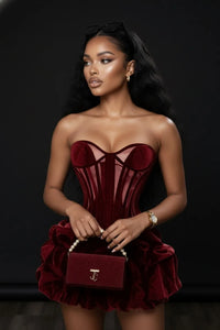 Sexy Wine Red Ruched Bubble Short Women Party Dresses With A Corset Bustier Girls Birthday Mini Dress
