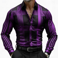 Men's Geometric Striped Grid  Plaid Shirt Long Sleeve Business Casual Vacation  Summer Spring Turndown 3D Print Button Up Shirts