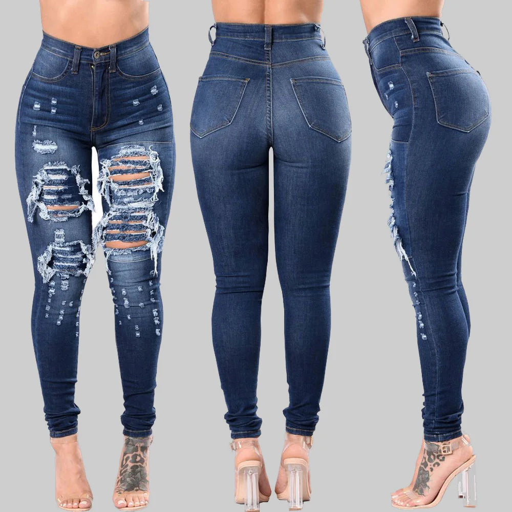 New Designer Denim Women 2022 High Waist Ripped Jeans for Women Skinny Black White Jeans Woman Elastic Slim Jean Female Femme