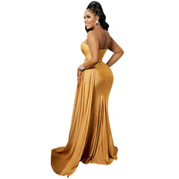 Sexy Elegant Women Evening Dress Sleeveless One Shoulder Robe Female Party Vestidos Women Long Maxi Formal Dresses