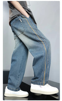 Boys Jeans 2024 Autumn&winter New Teenage Children Plus Fleece Warm Pants Boys Fried Street Handsome Pants Kids Denim Trousers