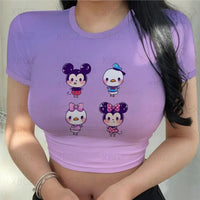 Party Woman Clothes Sexy Women's T-shirt Slim Fit Crop Top Print Y2k Tight Fashion Blouses 2022 Mickey T-shirts Minnie Mouse 3XL