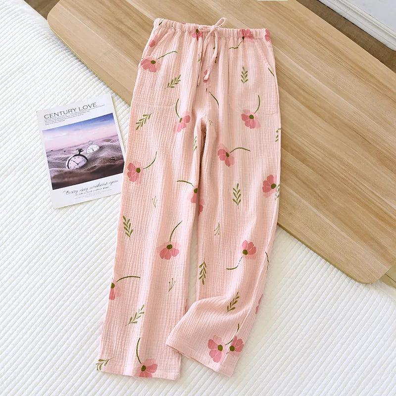 Japanese-style New Spring And Summer Women's Trousers 100% Cotton Crepe Cloth Large Size Color Tie Pants Casual Pants Home Pants