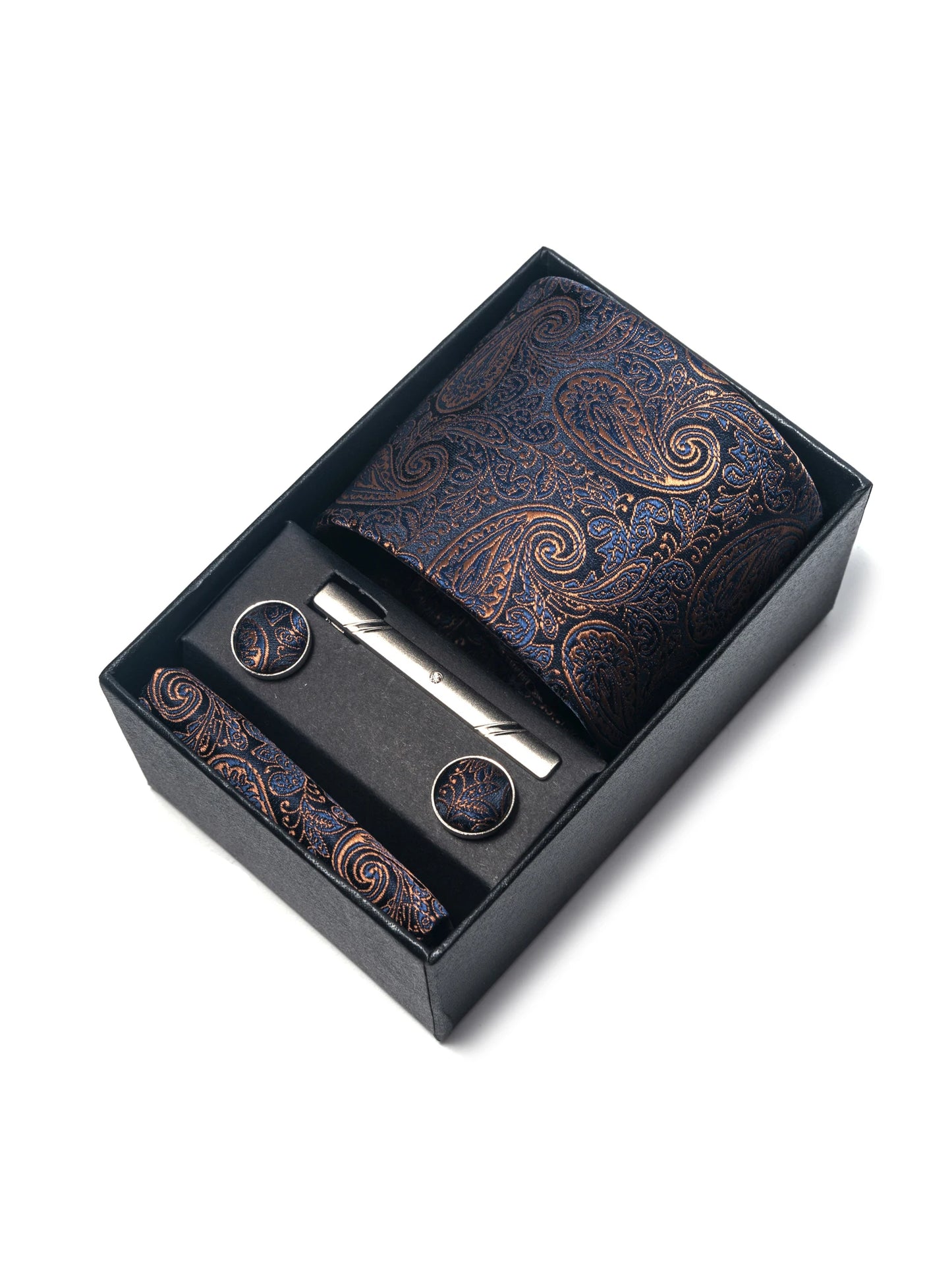 2025 New Design Fashion Brown Paisley Tie Handkerchief Cufflink Set For Men Necktie Clothing Accessories Birthday Present