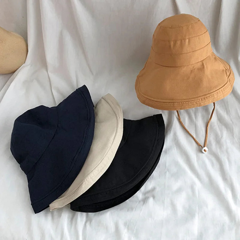 Wide Brim Anti-UV Fisherman's Hat Women Outdoor Hiking Camping Beach Sun Protection Hats Woman 2026 Summer Adjustable Bucket Hat