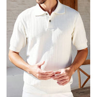 Mens Knit Polo Shirts Short Sleeve Textured Polo Shirt Casual Business Collared Button Shirts