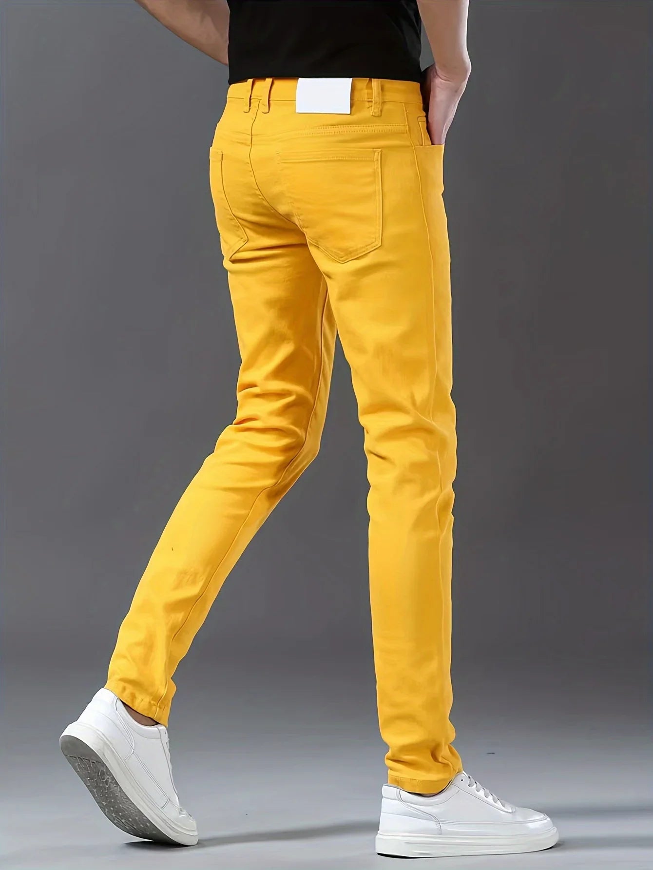 Washed Fashion Yellow Jeans Men Casual Business Cotton Elastic Slim Fit Skinny Trousers New Male Clothing Classic Denim Pants