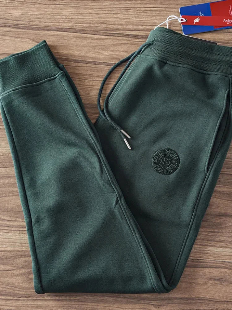 Spring New American Retro Terry Cloth Letter Embroidery Sweatpants Men's Simple Washed Drawstring Casual Sports Ankle-tied Pants